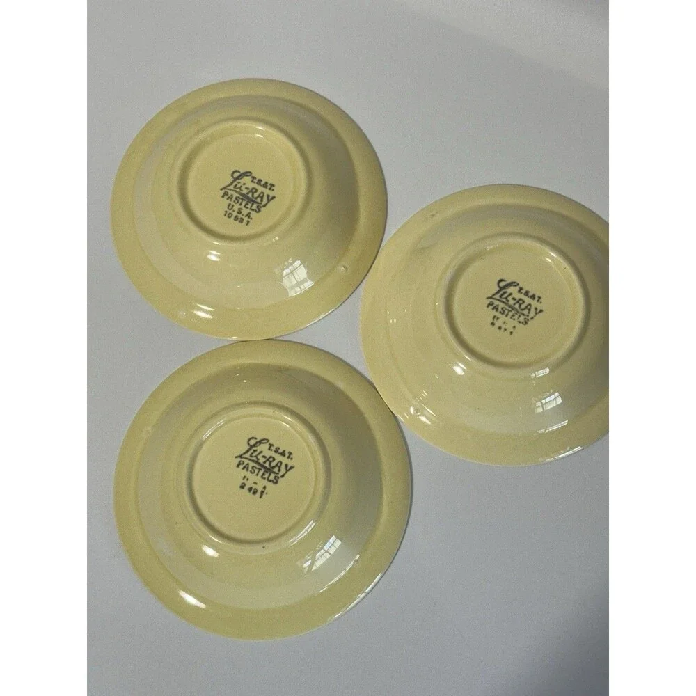 Set of 3 TS &T Luray Pastels 5 3/8” Yellow Rim Fruit Bowls Vintage